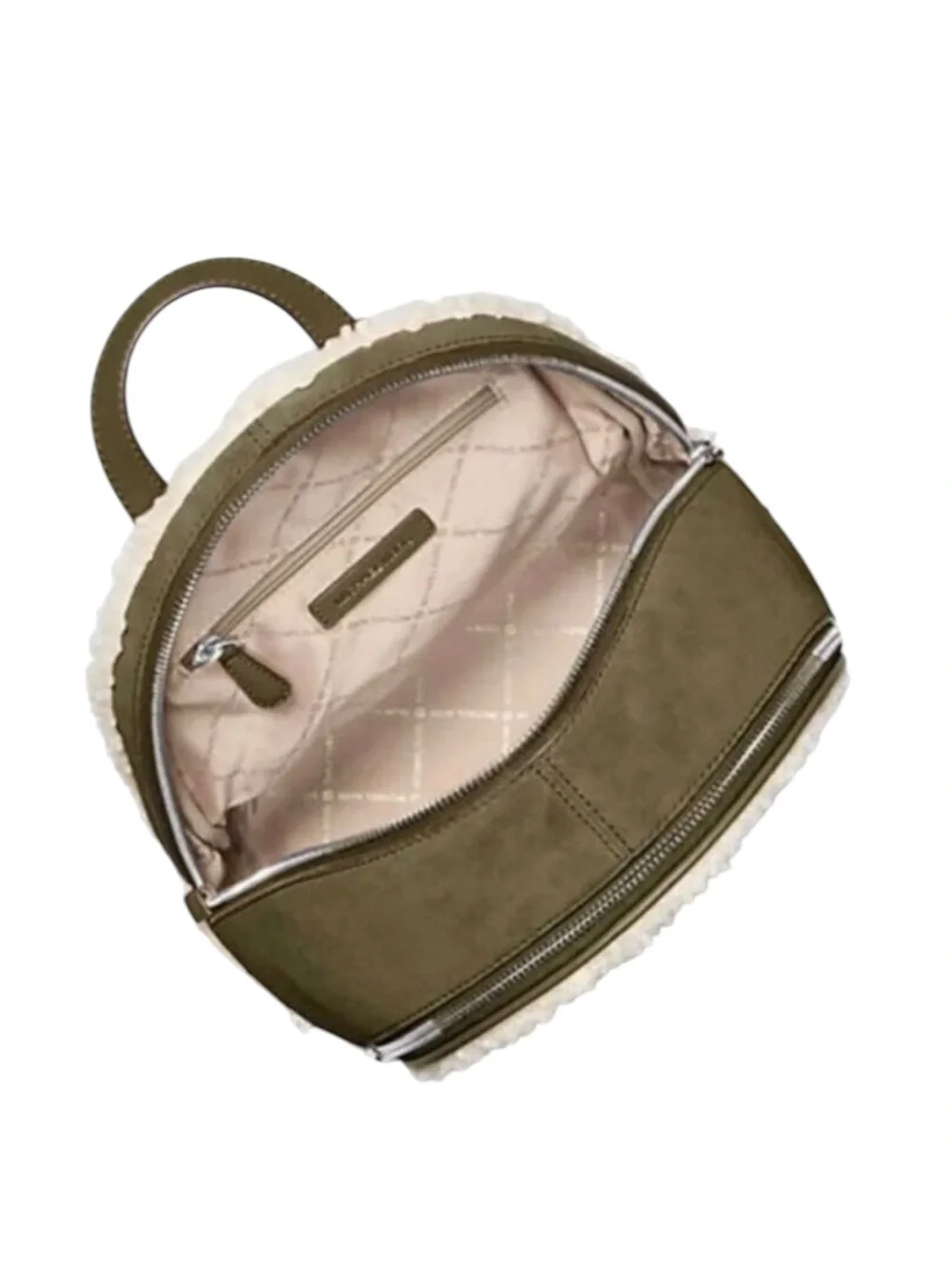NWT Michael Kors Rhea Womens Leather Sherpa Olive MD Back